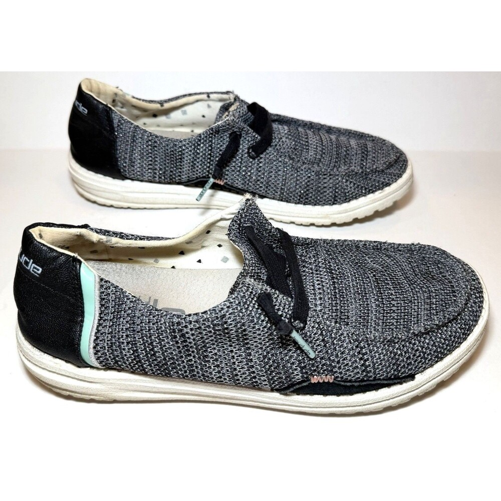 HEYDUDE Wendy Sox Sparkling Black Knit Slip On Loafers Women’s Size 10